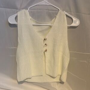 Sleeveless Knit Button-Front Crop Top - Cream